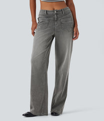 Halara Flex™ Mid Rise Straight Leg Casual Jeans with Pockets