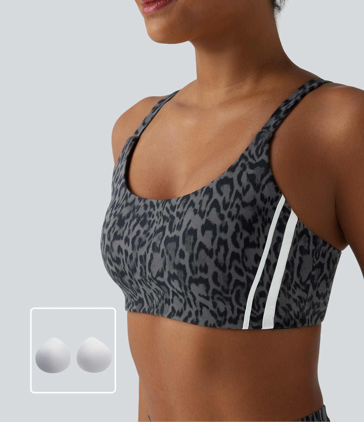Halara UltraSculpt™ Leopard Print Medium Support Color Block Stripes Training Sports Bra