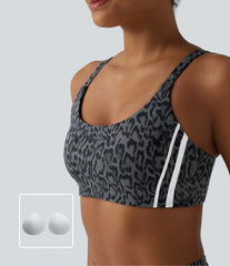 Halara UltraSculpt™ Leopard Print Medium Support Color Block Stripes Training Sports Bra