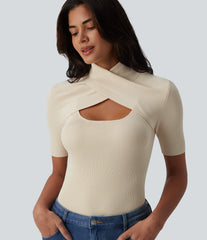 Cut Out Short Sleeve Workout Sweater