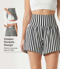 Ultra High-Waist Stripes 2-in-1 Yoga Baggy Shorts with Pockets