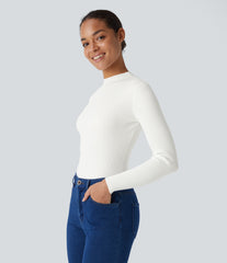 Ribbed Knit Round Neck Long Sleeve Casual Sweater