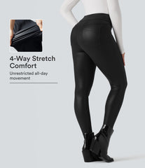 Halara Ultrasculpt™ Faux Leather Shine High Waisted Casual Leggings with Pockets