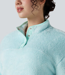 Stand Collar Button Casual Fleece Sweatshirt