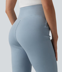 SpacerTek™ Ribbed High Waisted Tummy Control Casual Flare Pants with Pocket