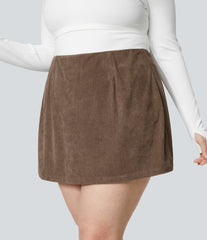 High Waisted 2-in-1 A Line Mini Corduroy Casual Plus Size Skirt