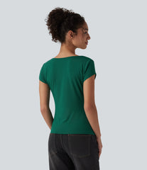 Queen Anne Neck Short Sleeve Casual T-Shirt