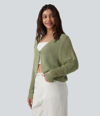 Deep V-neck Batwing Sleeve Crochet Casual Cardigan