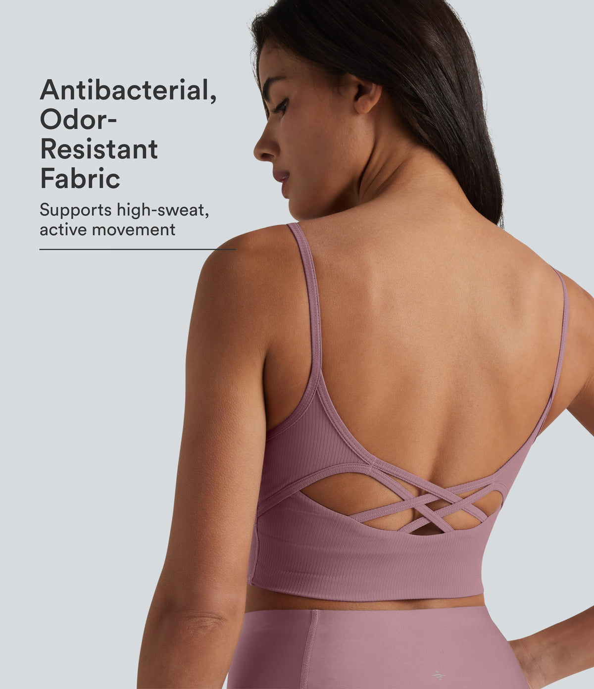 Ribbed Knit Low Support U Neck Built-in Bra Yoga Sports Bra-UPF40+