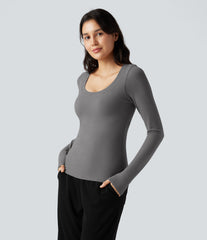 Halara HeatCore Scoop Neck Push-Up Long Sleeve Casual Warming Top A/B Cup