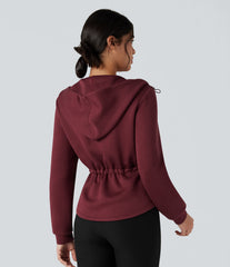 SpacerTek™ Hooded Long Sleeve Drawstring Zip Fly Curved Hem Workout Jacket