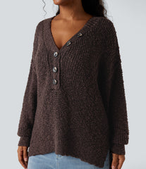 V Neck Long Sleeve High Low Casual Sweater