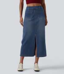 Halara Flex™ Mid Rise Denim Midi Casual Skirt with Pockets