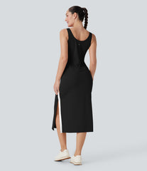 SoftlyZero™ Airy Color Block Hem InstantCool Workout Active Tank Dress with Pockets-UPF50+