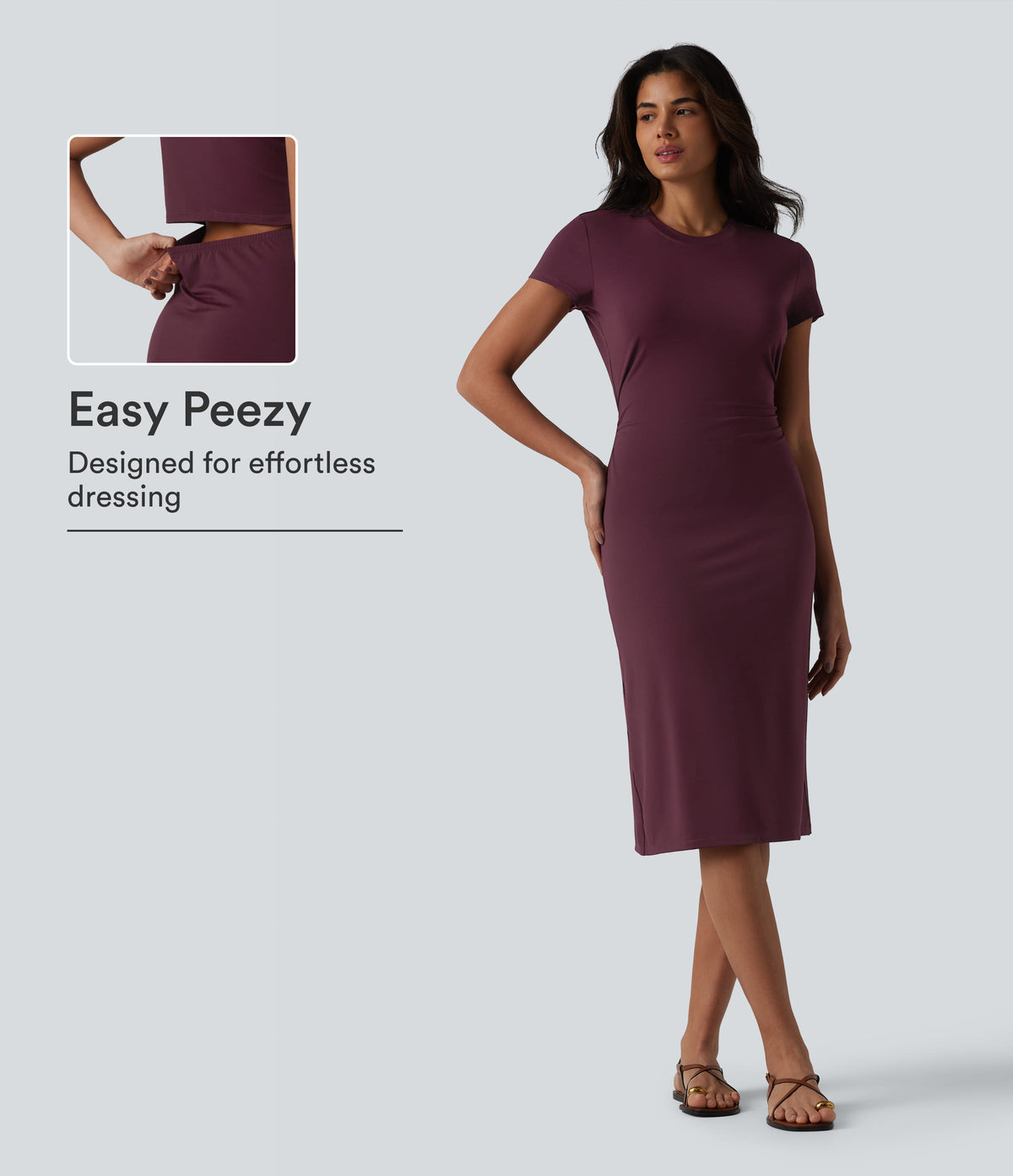 Round Neck Short Sleeve Cut Out Midi Casual Dress