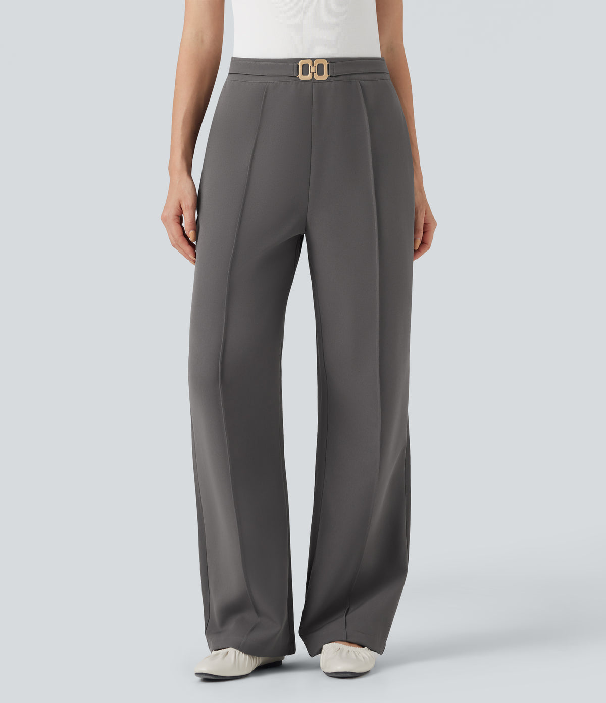 High Waisted Straight Leg Work Pants with Pockets