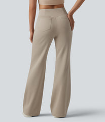 SpacerTek™ Crossover High Waisted Casual Flare Pants with Pockets