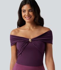 Off Shoulder Twisted Ruched Sleeveless Casual Top