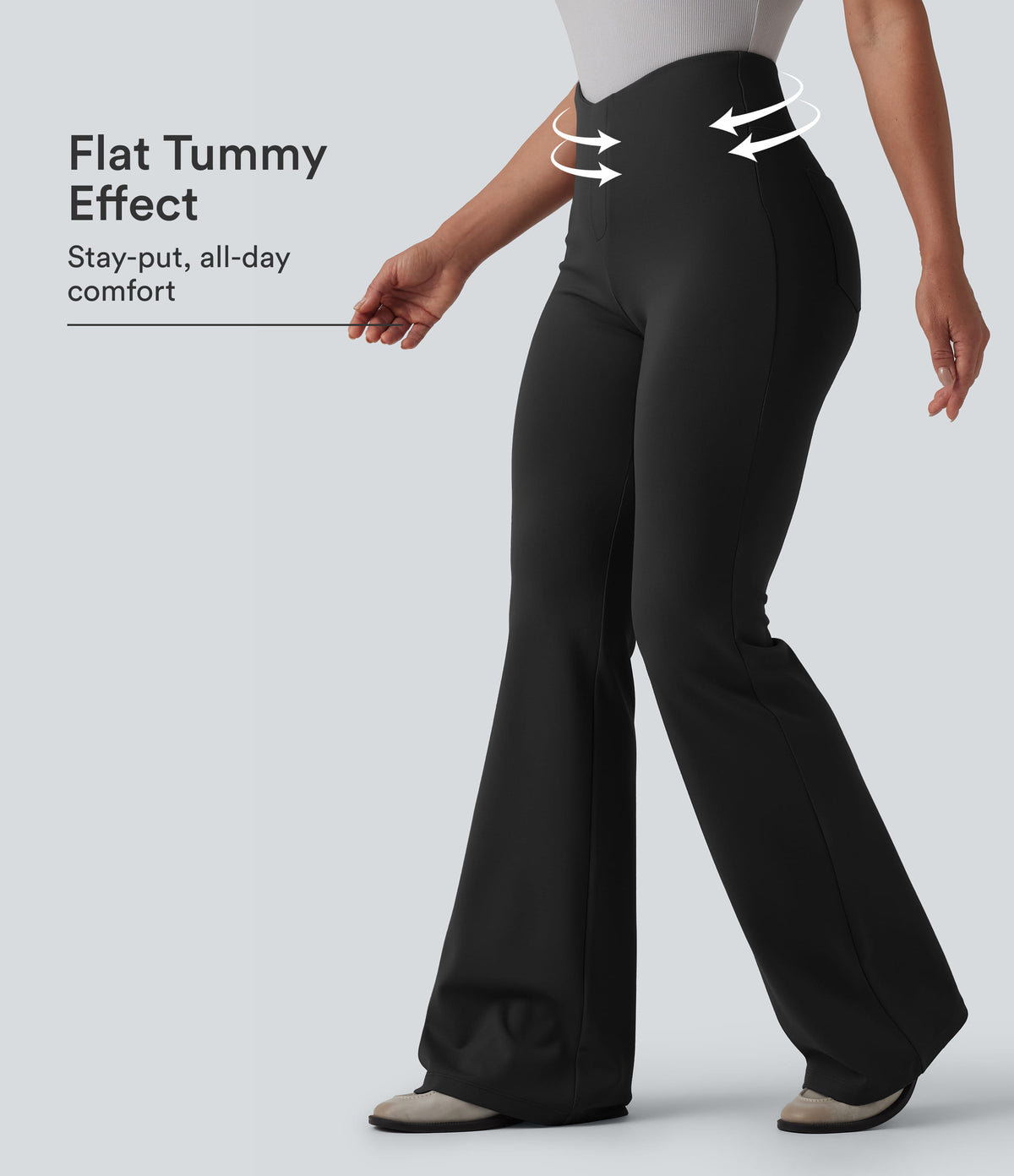 V Shaped High Waisted Tummy Control Flare Casual Pants with Pockets