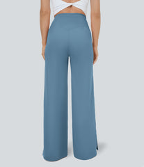 DayStretch Crossover Pocket Hem Wide Leg Yoga Pants-Smile