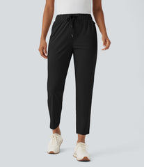 High Waisted Drawstring Pockets Quick Dry Golf Tapered Pants-Golf Tee Pocket