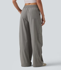 High Waisted Drawstring Parachute Casual Pants with Pockets