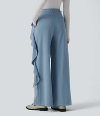 Halara Flex™ High Waisted Ruffle Wide Leg Quick Dry Work Pants with Pockets-UPF40+