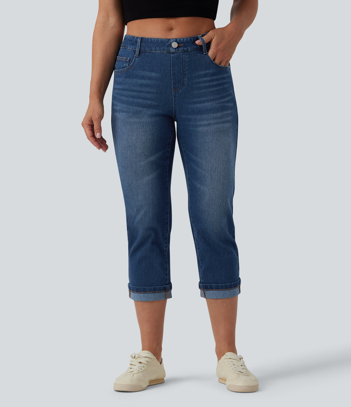 Halara Flex™ Low Rise Rolled Hem Cropped Casual Jeans with Pockets