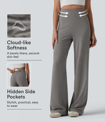 High Waisted Tummy Control Straight Leg Casual Pants with Pocket
