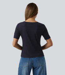 Round Neck Short Sleeve Color Block Casual T-Shirt