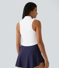 Mock Neck Zip Front Sleeveless Cropped Tank Top