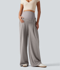 Halara Flex™ Super High Waisted Wide Leg Waffle Maternity Work Pants with Pockets