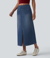 Halara Flex™ Mid Rise Denim Midi Casual Skirt with Pockets