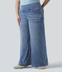 Plus Size Halara Flex™ Mid Rise Draped Lyocell Washed Baggy Casual Jeans with Pockets