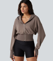 Hooded Raglan Long Sleeve Thumb Hole Casual Sweatshirt