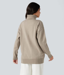 High Neck Long Sleeve Work Sweater-Front and Back Wearable