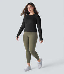 Solid Thumb Hole Yoga Plus Size Sports Top