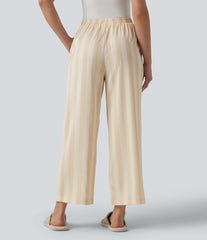 High Waisted Straight Leg Stripe Lounge Pants with Pockets