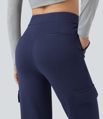High Waisted Tummy Control Straight Leg Casual Cargo Pants with Pockets