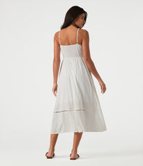 Tie Front Cut Out Midi Linen-Feel Slip Dress with Pockets