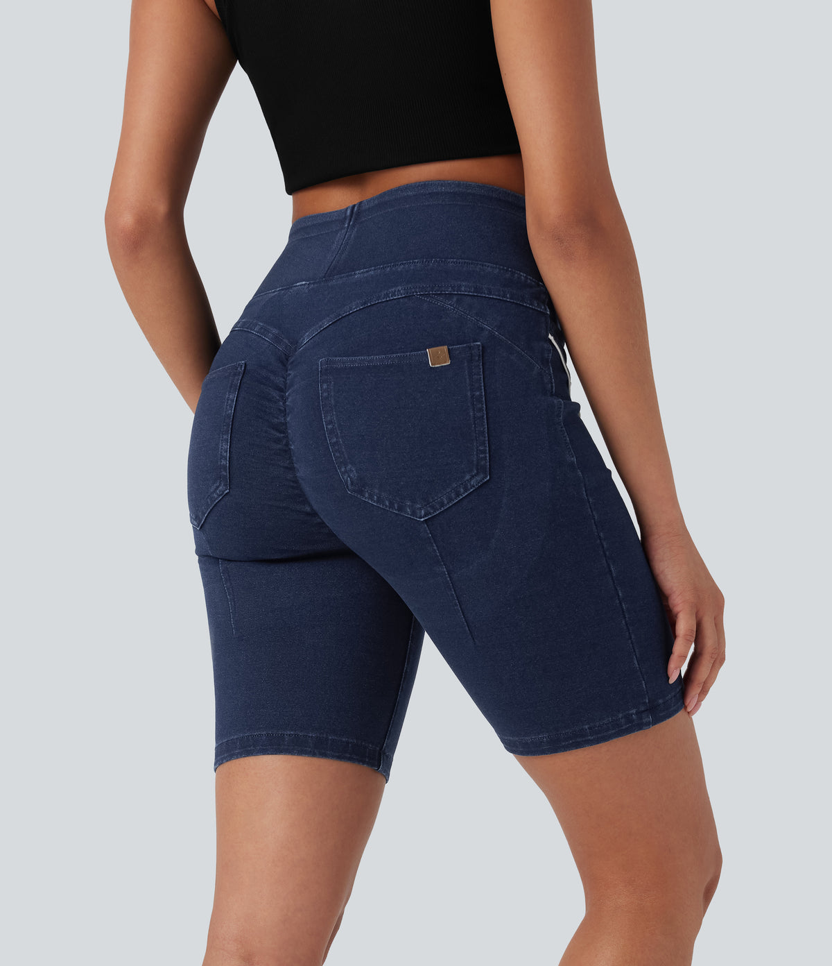 Halara Flex™ High Waisted Scrunch Butt Lifting Stretchy Knit Denim Casual Shorts with Pockets