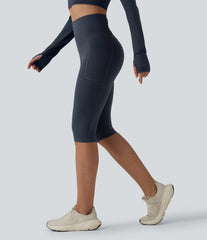 Halara Ultrasculpt™ High Waisted Tummy Control Crossover Back Pedal Pusher Running Leggings with Pockets