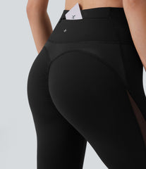 DayStretch High Waisted Tummy Control Back Zip Pocket Contrast Mesh 7/8 Workout Leggings