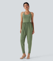 U Neck Harem Casual Jumpsuit with Pockets-Easy Peezy Edition DD-F Cups