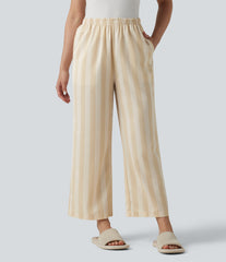 High Waisted Straight Leg Stripe Lounge Pants with Pockets