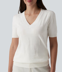 V-neck Short Sleeve Casual Sweater