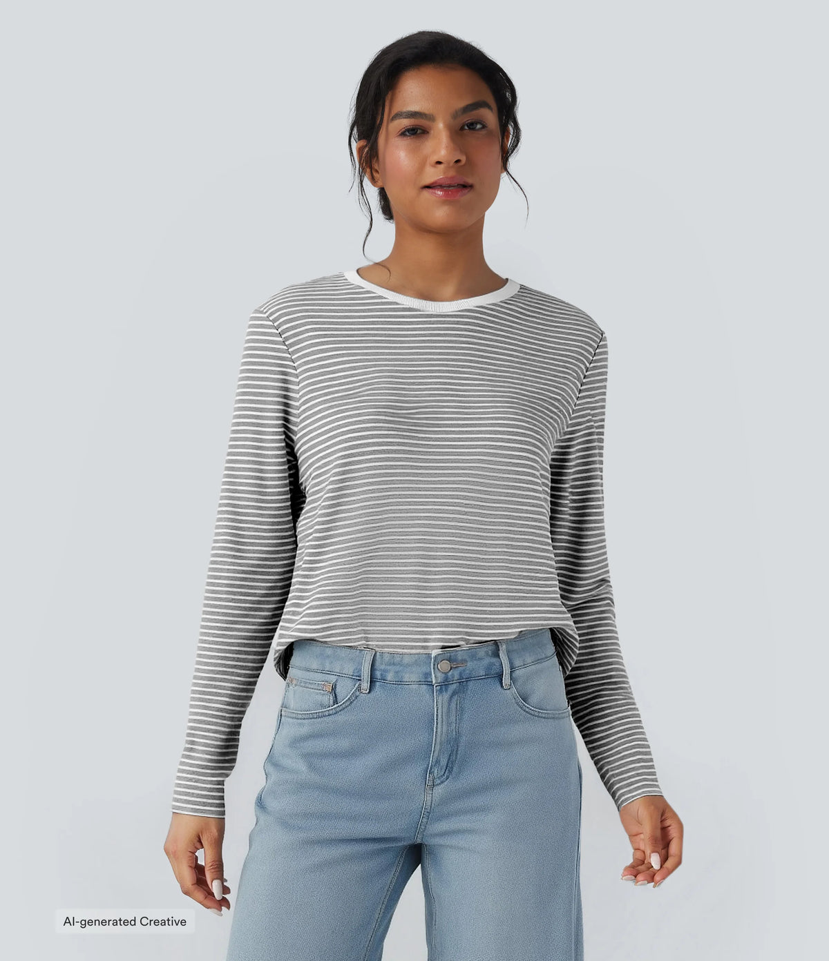 Round Neck Long Sleeve Stripes Relaxed Casual Top