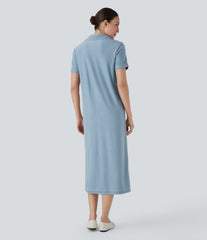Halara Flex™ Short Sleeve Denim Midi Casual Dress with Pockets