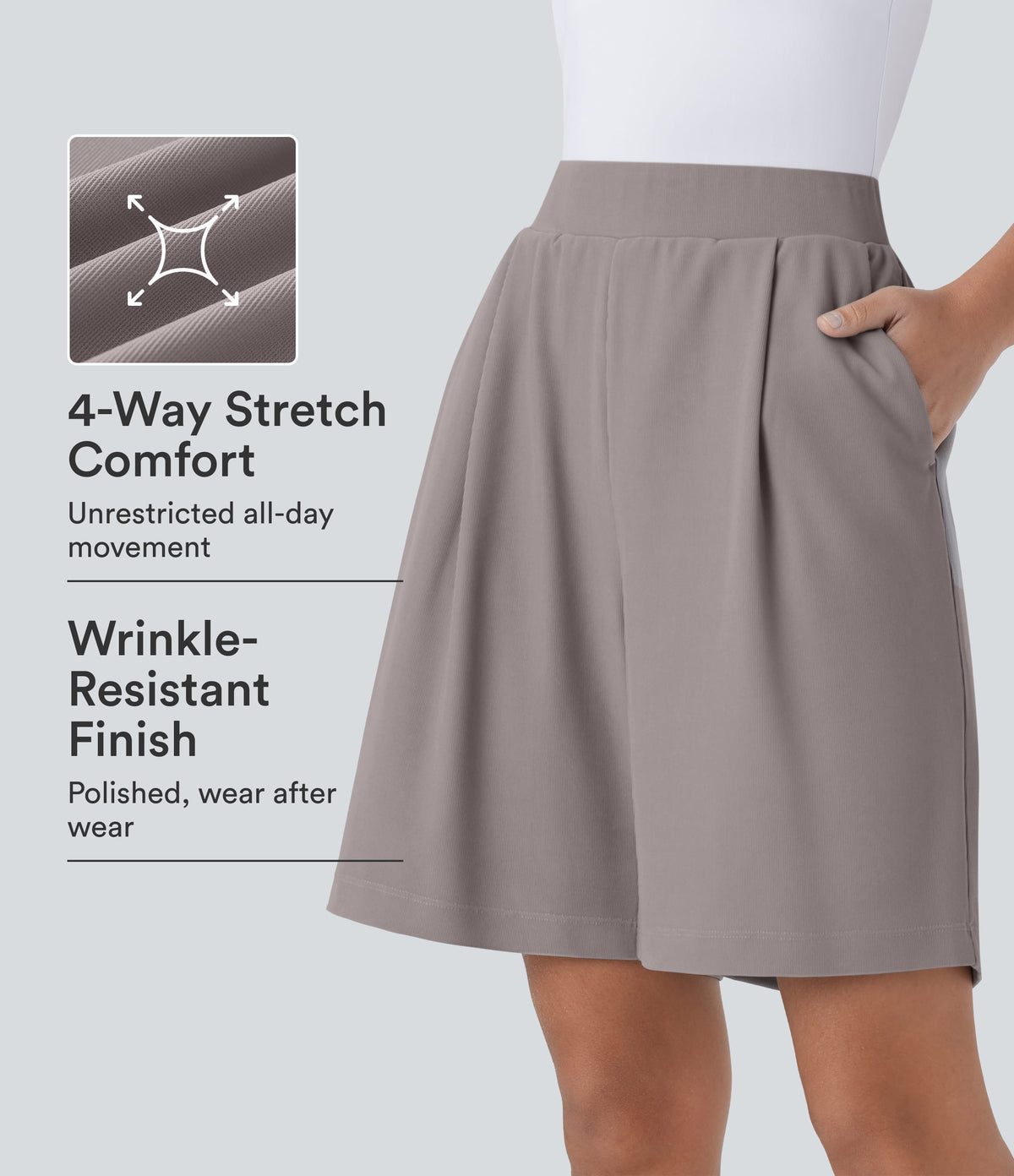 High Waisted Body Sculpt Waist-Slimming Pocket Micro Waffle Work Bermuda Shorts