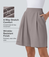 High Waisted Body Sculpt Waist-Slimming Pocket Micro Waffle Work Bermuda Shorts